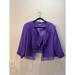 Jessica London Purple Bolero Cropped Open Jacket Plus Size 26W Lace Trim